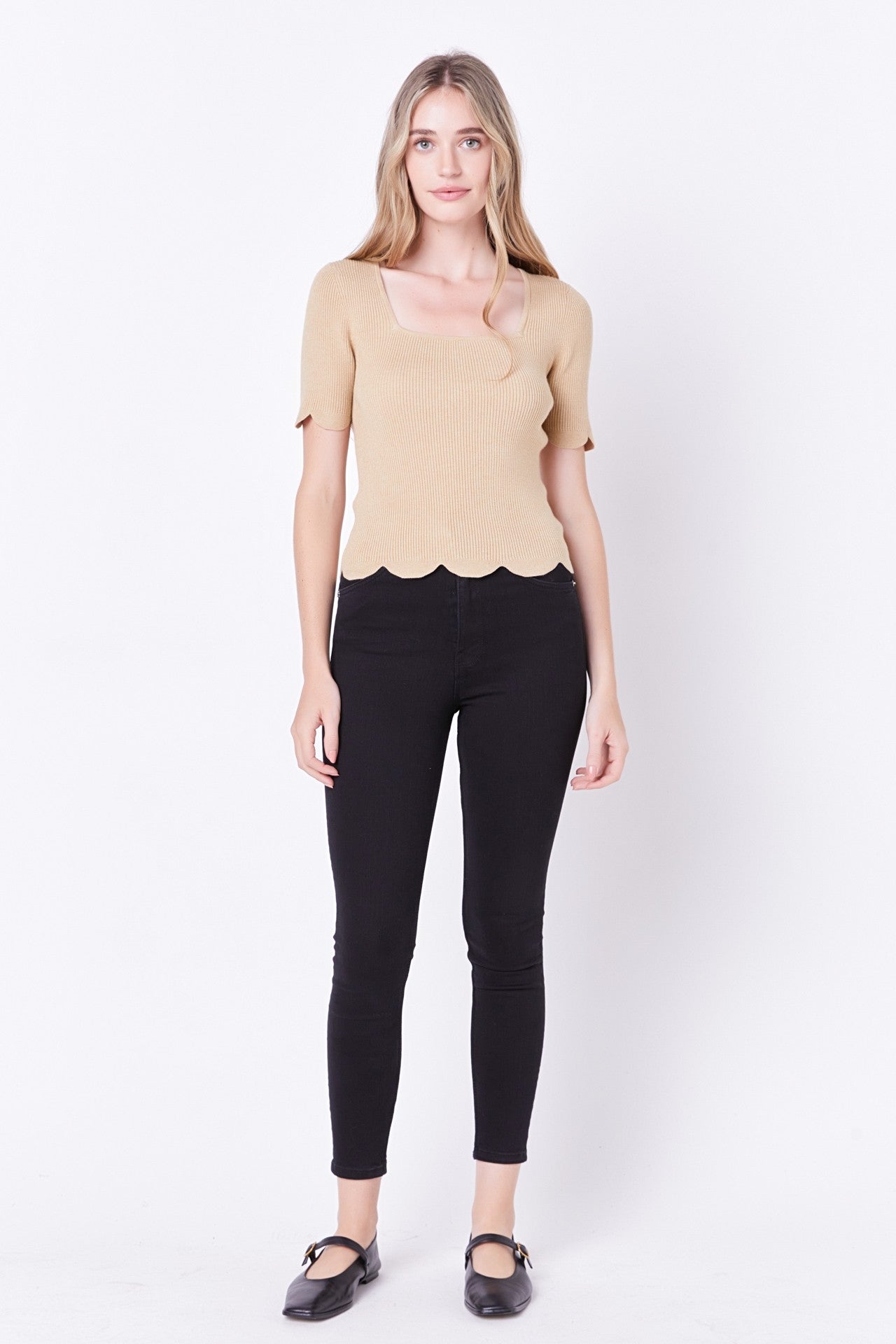 Scallop Hem Square Neck Sweater