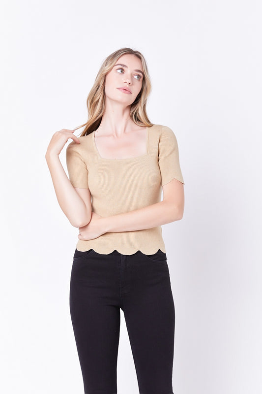 Scallop Hem Square Neck Sweater