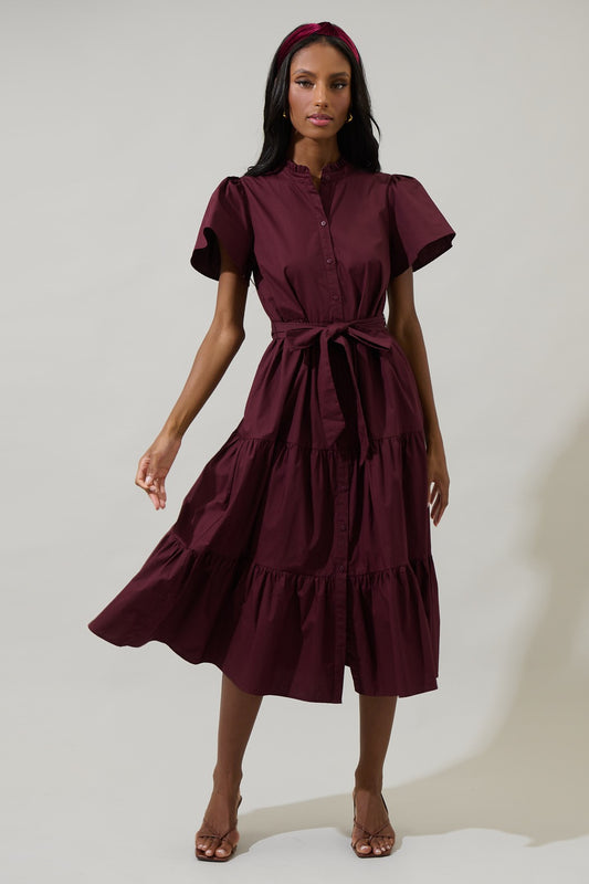 Bellucci Poplin Button Front Tiered Midi Dress