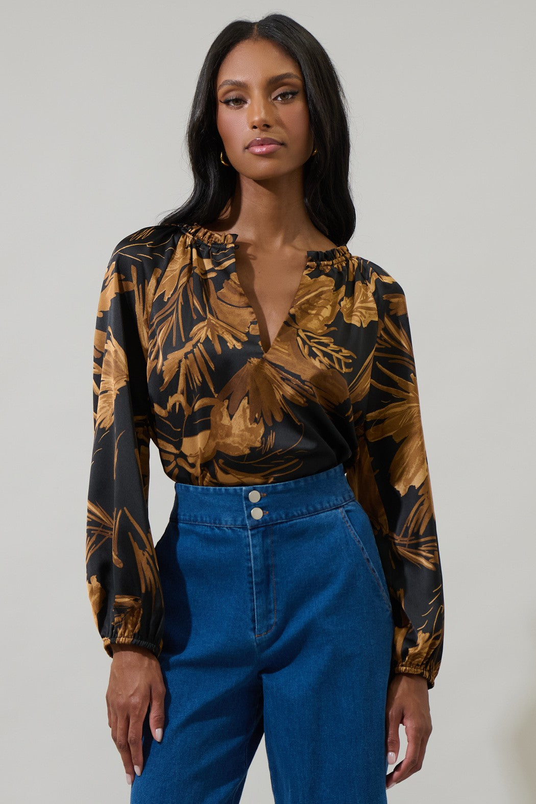 Palm Tropics Midnight Jovie Satin Raglan Blouse