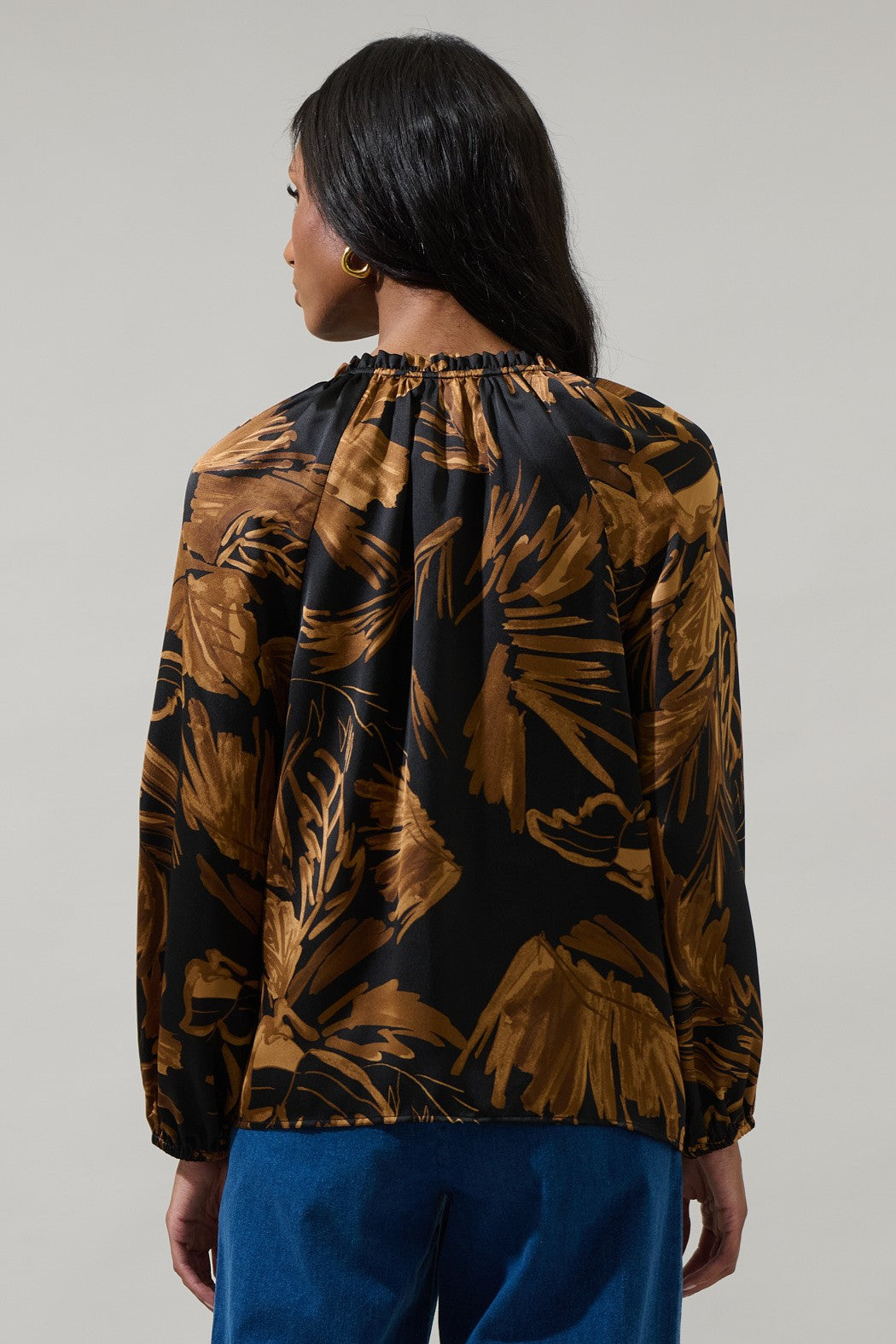 Palm Tropics Midnight Jovie Satin Raglan Blouse