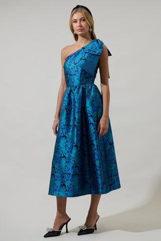 Jacquard Floral Bow Midi Dress