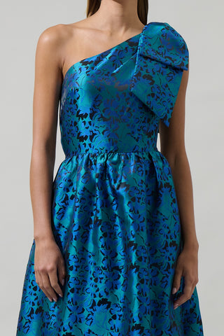 Jacquard Floral Bow Midi Dress