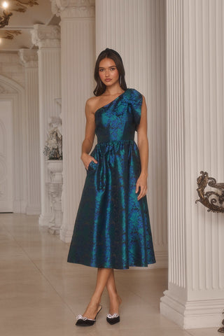 Jacquard Floral Bow Midi Dress