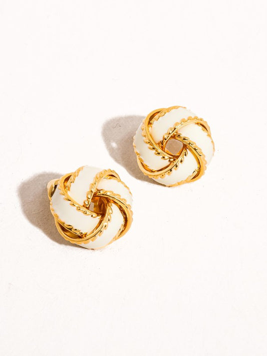 White 18K Gold Basket Weaved Ball Studs