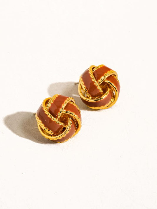 Red 18K Gold Basket Weaved Ball Studs