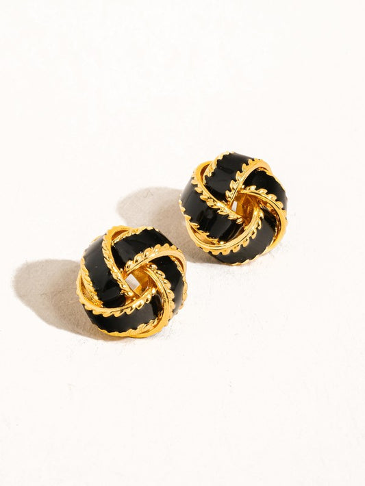 Black 18K Gold Basket Weaved Ball Studs