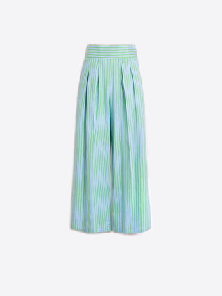 Green & Blue Striped Pleated Trousers