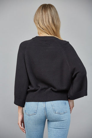 Wide Sleeve Black Crew Neck Sweater