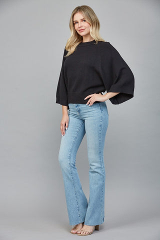 Wide Sleeve Black Crew Neck Sweater