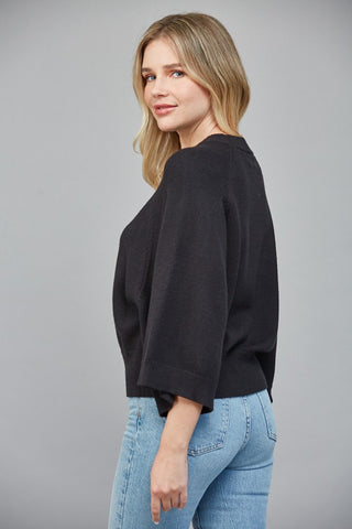 Wide Sleeve Black Crew Neck Sweater