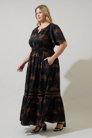 Zenzi Jungle Smocked Midi Dress