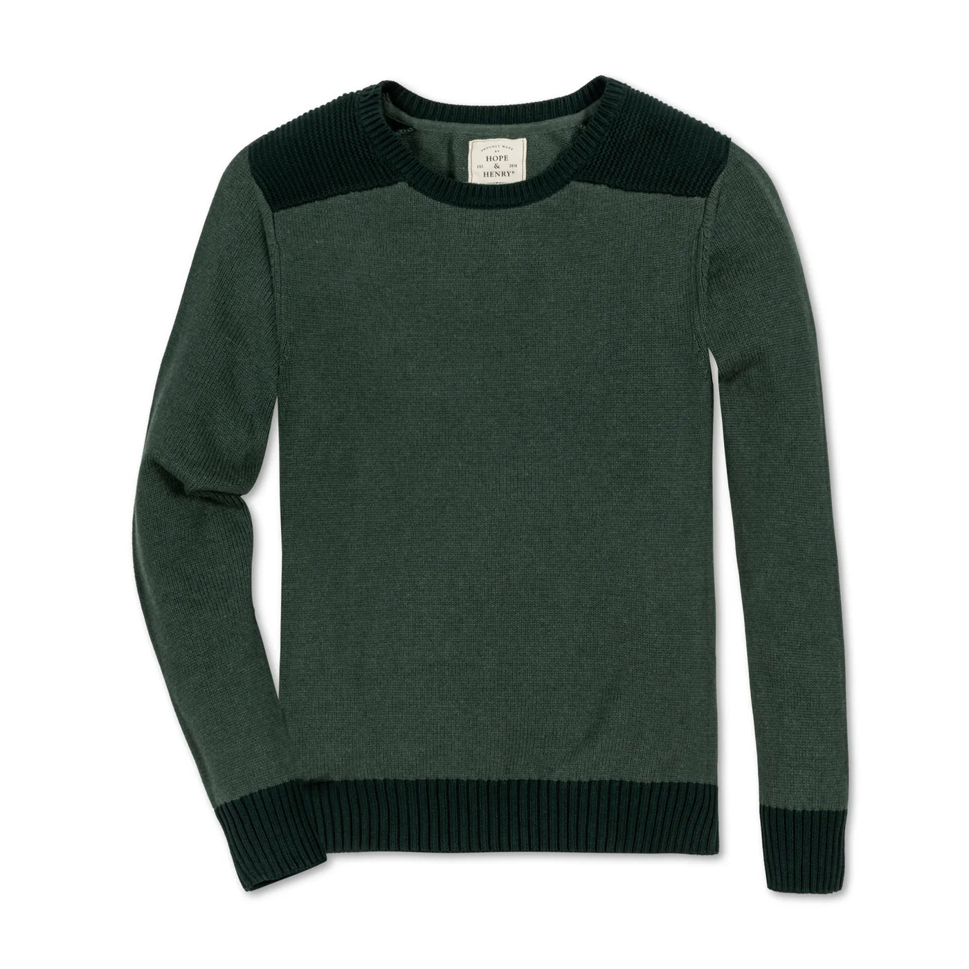 Organic Shoulder Detail Crew Neck Sweater Pine Green