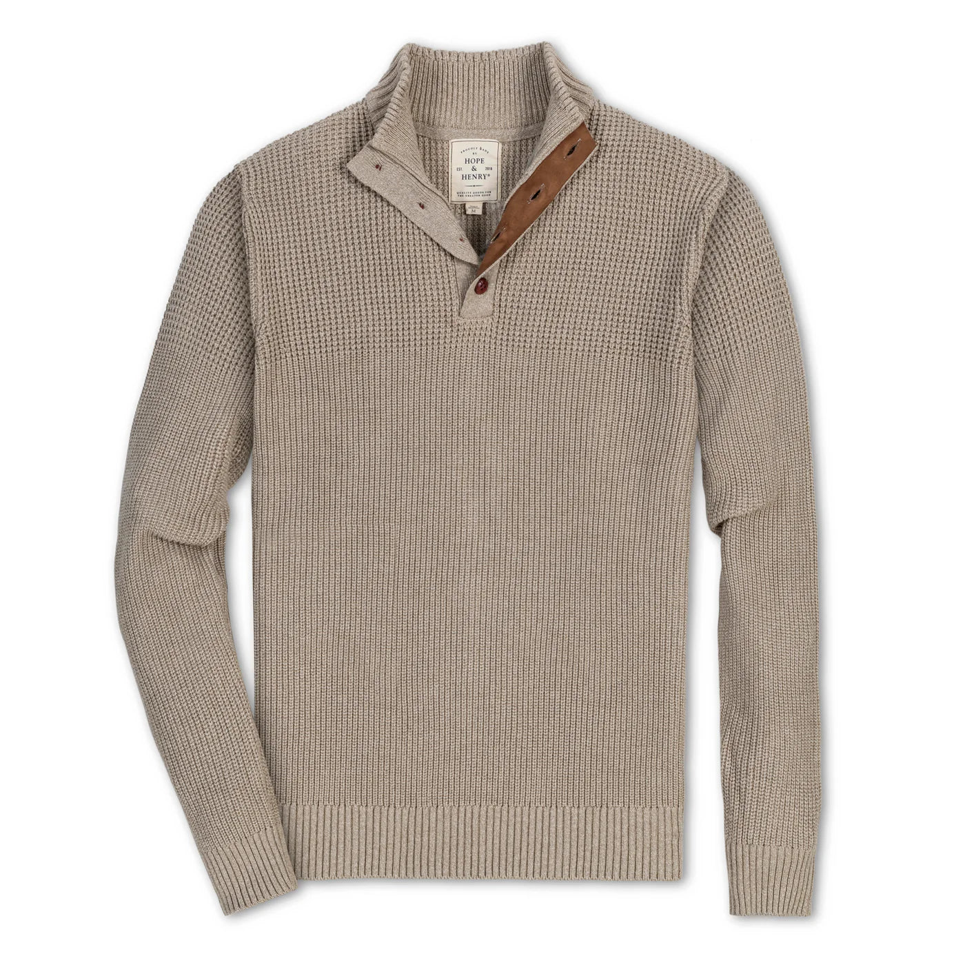 Organic Mock Neck Button Sweater Taupe