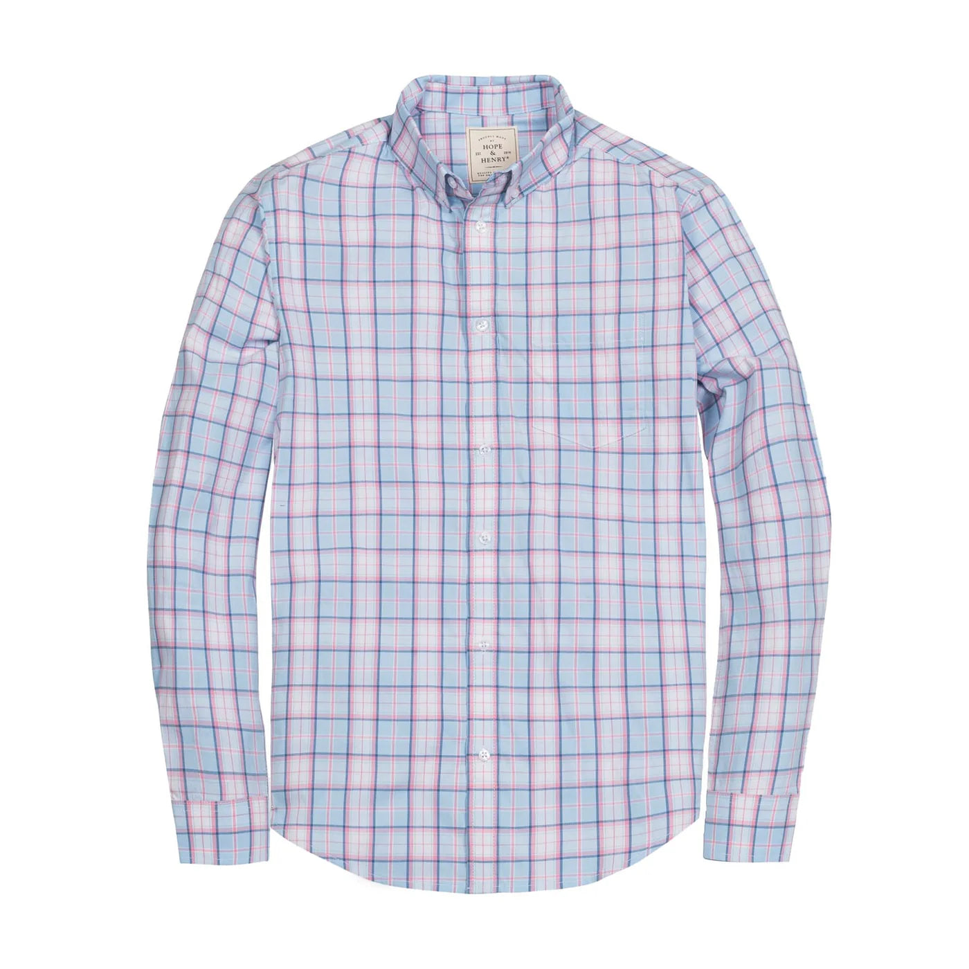 Stretch Organic Poplin Button Down Shirt Blue English