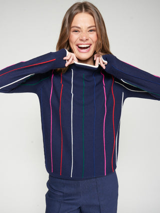 Navy Multicolor Striped Sweater