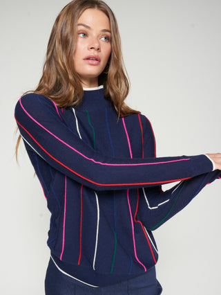 Navy Multicolor Striped Sweater