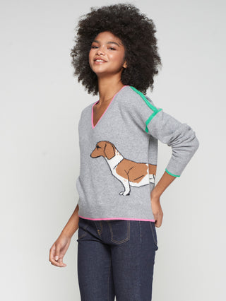 Weiner Dog V-Neck Sweater