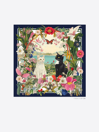 Cats and Flowers Silk Scarf