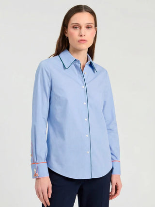 BLUE SHIRT WITH CONTRAST PIPING