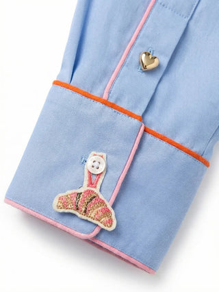 BLUE SHIRT WITH CONTRAST PIPING