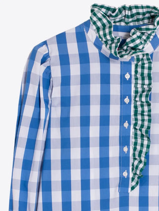 CORNFLOWER BLUE GINGHAM SHIRT WITH BOW