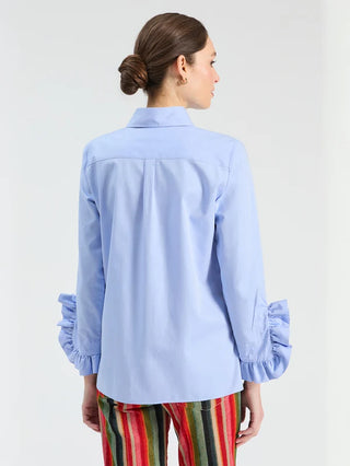 BLUE SHIRT WITH SIDE RUFFLES