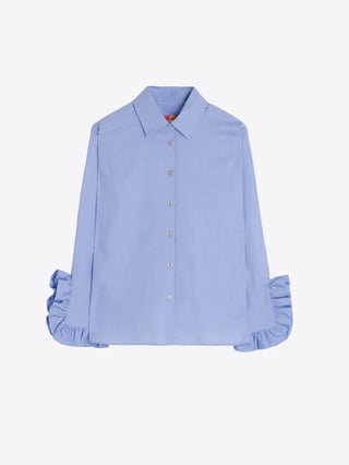 BLUE SHIRT WITH SIDE RUFFLES