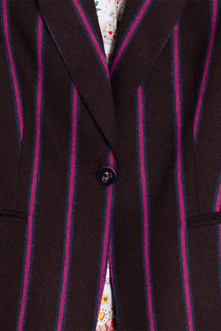 BROWN STRIPED WOOL JACKET WITH PINK DETAILS
