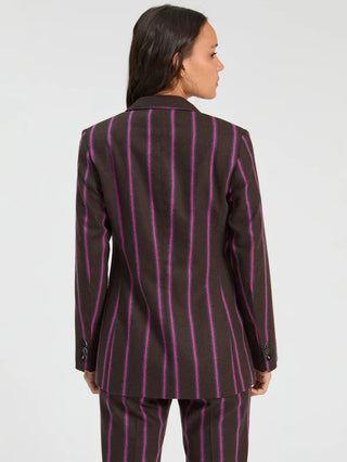 BROWN STRIPED WOOL JACKET WITH PINK DETAILS