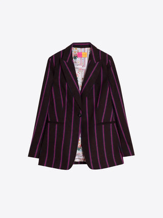 BROWN STRIPED WOOL JACKET WITH PINK DETAILS