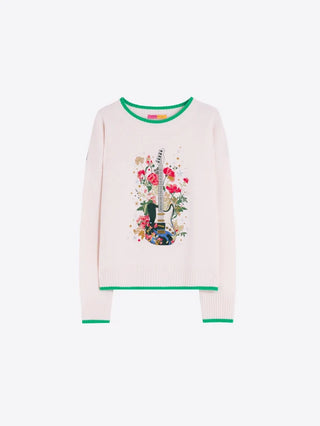 ECRU EMBROIDERED GUITAR SWEATER