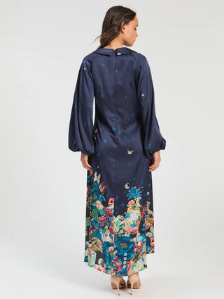 LONG NAVY DRESS WITH FLOWERS AND BUTTERFLIES