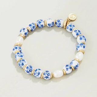 Ceramic Bead Stretch Bracelet 8mm (Blue Flowers)