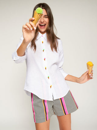 White Shirt w/ Embroidered Ice Cream