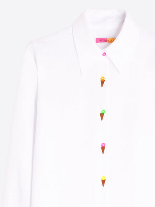 White Shirt w/ Embroidered Ice Cream