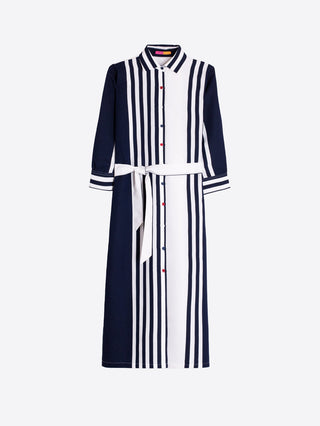 navy and white striped shirt dress Kenneth Cole Women's Asymmetrical Striped Wrap Shirtdress - Dark Navy/Pure White Multi