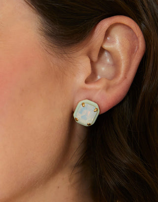 Clara Window Stud Earrings (White Opal)