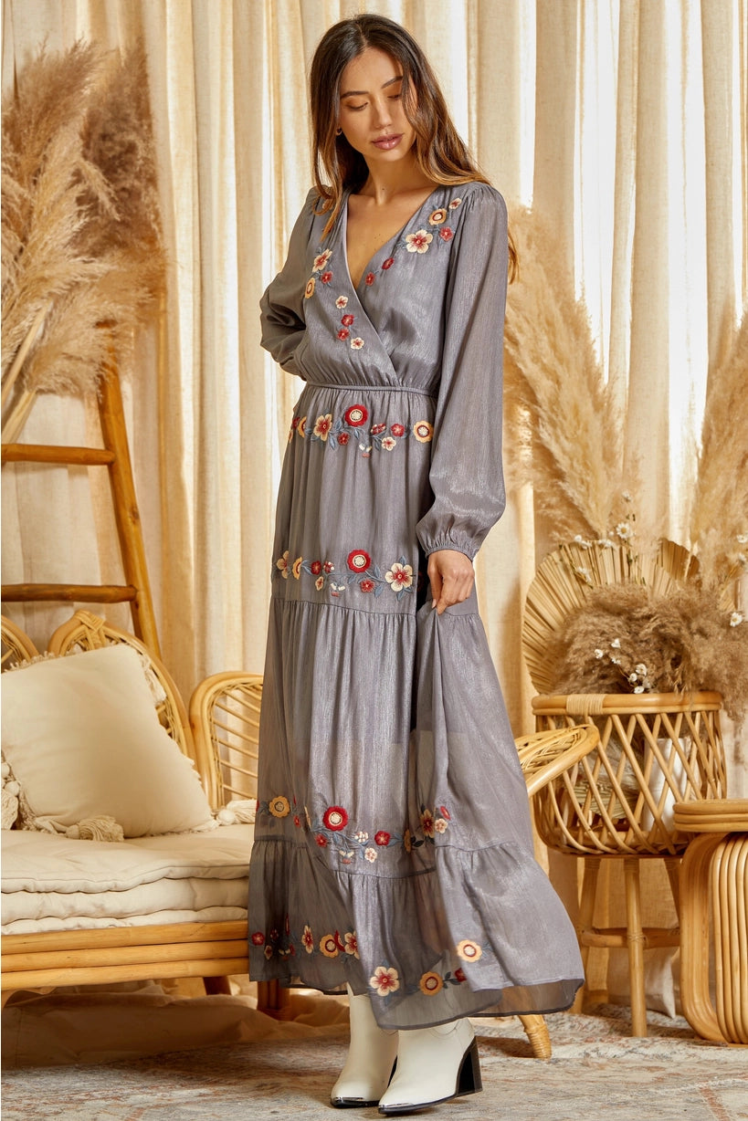 Embroidered Maxi Dress ( Mauve or Charcoal )