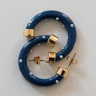 Mini Hoops - Navy w/ Pearls