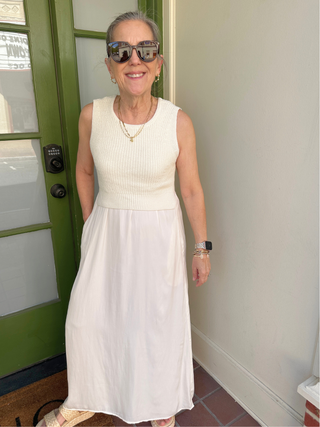 Sleeveless Sweater Woven Dress