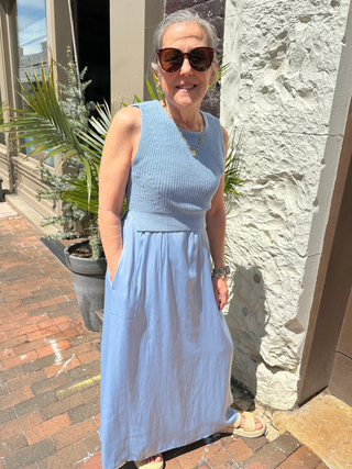 Sleeveless Sweater Woven Dress