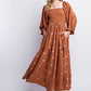 Caramel Gauze Embroidery Smocking Tiered Gradient Dress