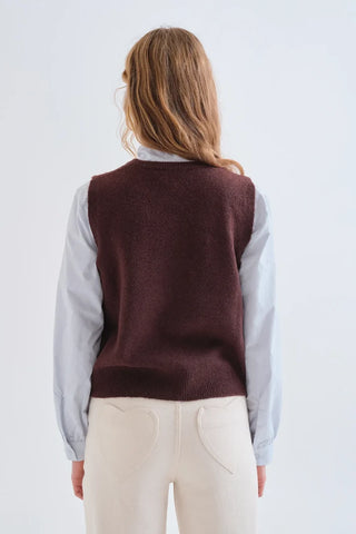 Brown Jacquard Big Flower Knit Vest