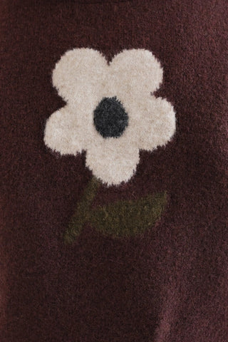 Brown Jacquard Big Flower Knit Vest