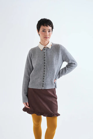 Light Gray Cardigan Hunter Green Buttons
