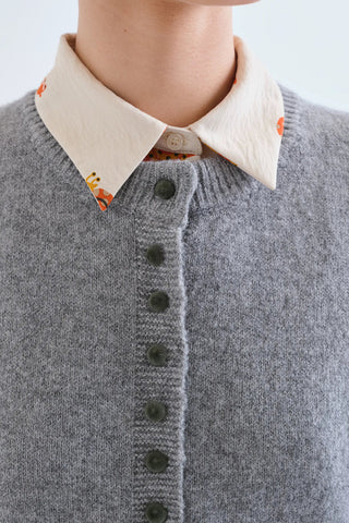 Light Gray Cardigan Hunter Green Buttons