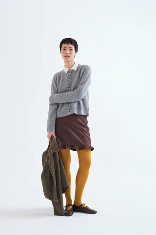 Light Gray Cardigan Hunter Green Buttons