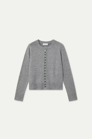 Light Gray Cardigan Hunter Green Buttons