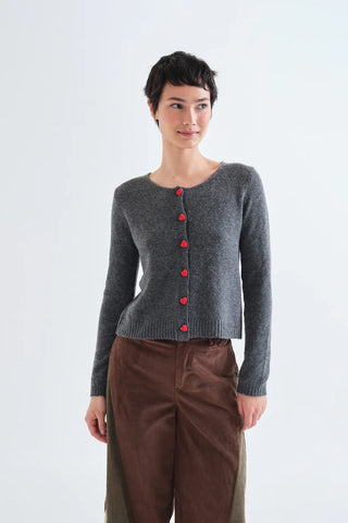 Gray Cardigan Heart Buttons